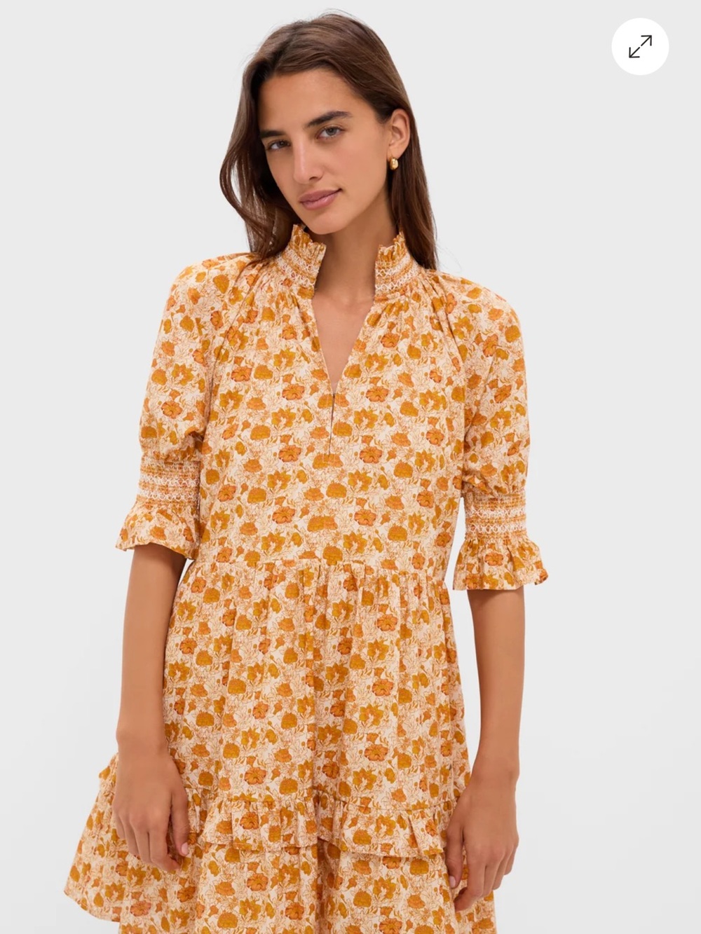 Floral Ruffle Midi Dress in Mustard